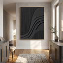 "Noir Rhythm" – Black Geometric Textured Abstract Painting
