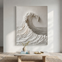 "White Tide Stillness" – Wabi Sabi Wave Textured Oil Painting