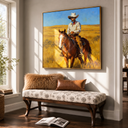 "Prairie Rider" – Western Cowboy Horse Oil Painting in Golden Grassland