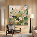 “Blooming Stillness” – Soft Green Lotus Floral Hand-Painted Canvas Art