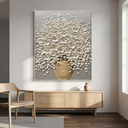 "Ivory Blossom Grace" – White Floral Vase Textured Oil Painting