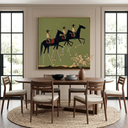 "Riders in Rhythm" – Western Cowboy Horse Parade Oil Painting in Olive Green