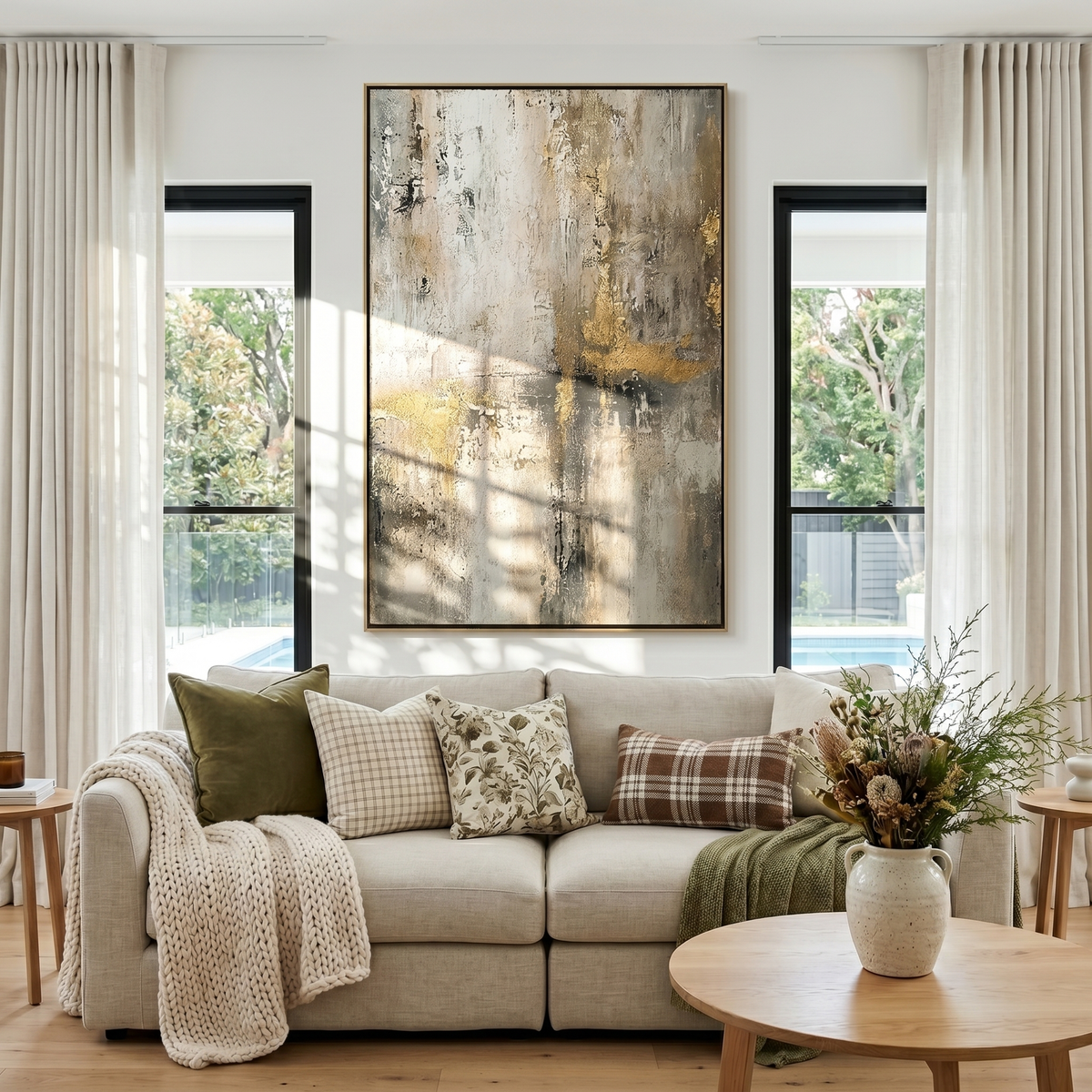 "Gilded Ruins" – Industrial Gold Gray Textured Abstract Painting