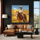 "Prairie Rider" – Western Cowboy Horse Oil Painting in Golden Grassland
