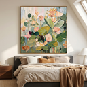 “Blooming Stillness” – Soft Green Lotus Floral Hand-Painted Canvas Art