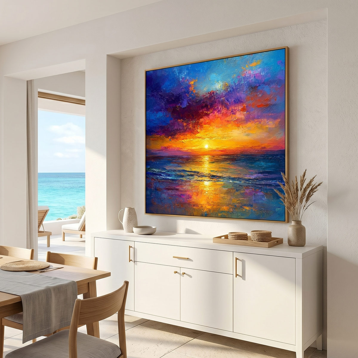 "Sunset Reverie" – Colorful Ocean Sunset Textured Oil Painting