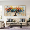 “Tree of Radiant Joy” – Colorful Abstract Tree Panoramic Hand-Painted Canvas Art