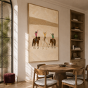 "Desert Adventure" – Modern Warm Neutral Impasto Cowgirls Trio Painting