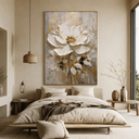 "Luminous Bloom" - Gilded White Magnolia 3D Sculptural Impasto Acrylic Painting with Gold Leaf Accents