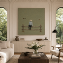 "The Quiet Hours" – Minimalist Sage Green Cowboy Impasto Painting