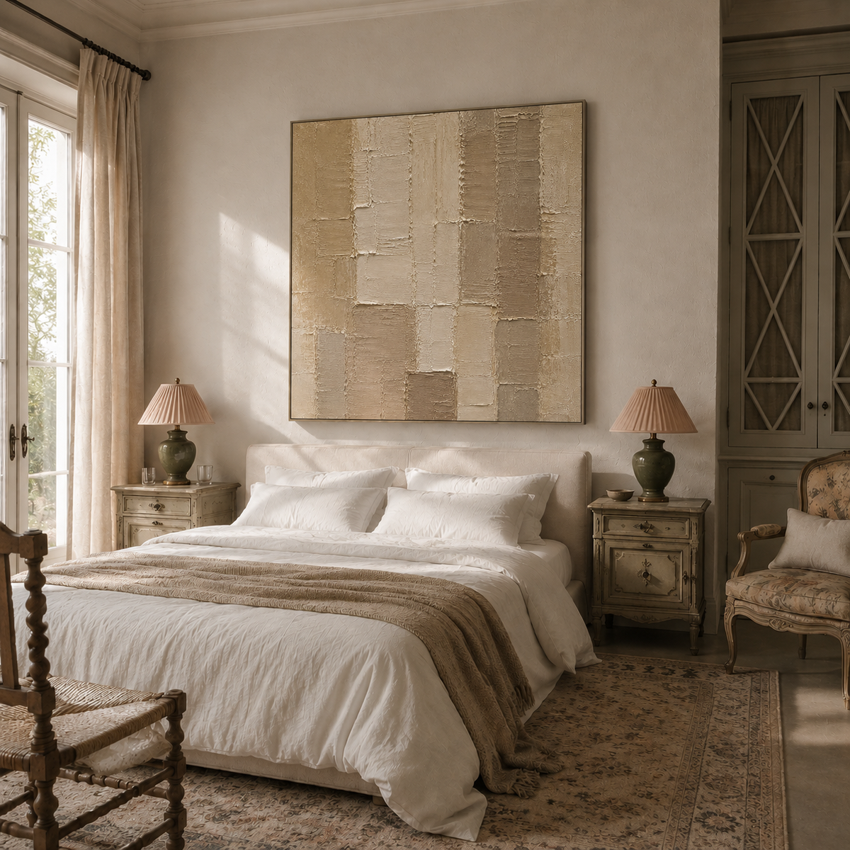 "Desert Bloom" – Wabi-Sabi Beige & Taupe Textured Geometric Acrylic Painting