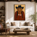 "The Prairie Reverie" – Textured Terracotta Modern Cowgirl Portrait Oil Painting