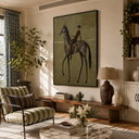 "Midnight Trot" – Minimalist Elongated Equestrian Oil Painting on Canvas
