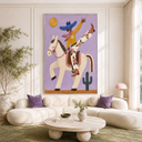 "Sunlit Acrobatic" – Whimsical Lavender Folk Art Cowgirl Impasto Painting