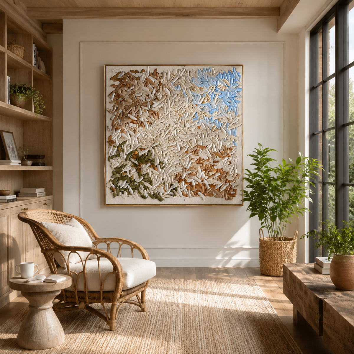 "Petal Harmony" – Cream Floral Textured Abstract Painting