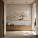 “Whispering Branches” – Wabi-Sabi Beige Tree Panoramic Hand-Painted Canvas Art