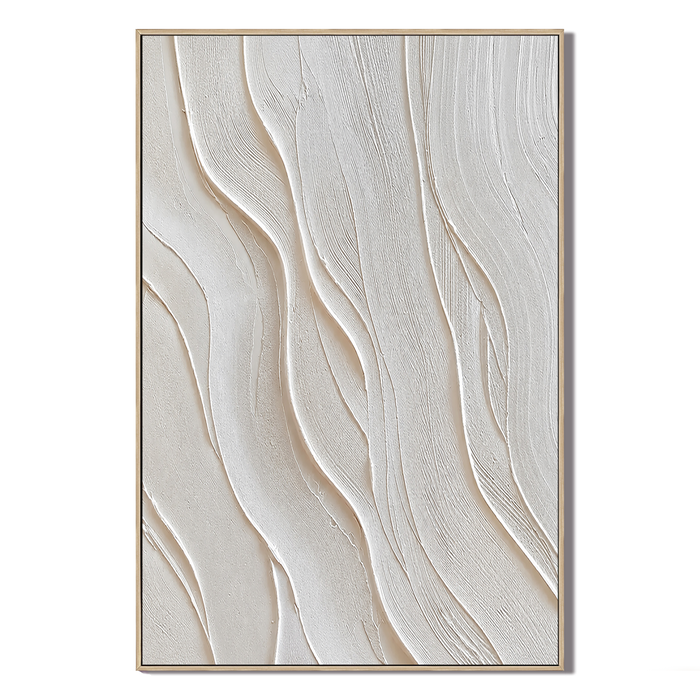 "Silent Rhythms" – Minimalist White Plaster Relief Abstract Painting