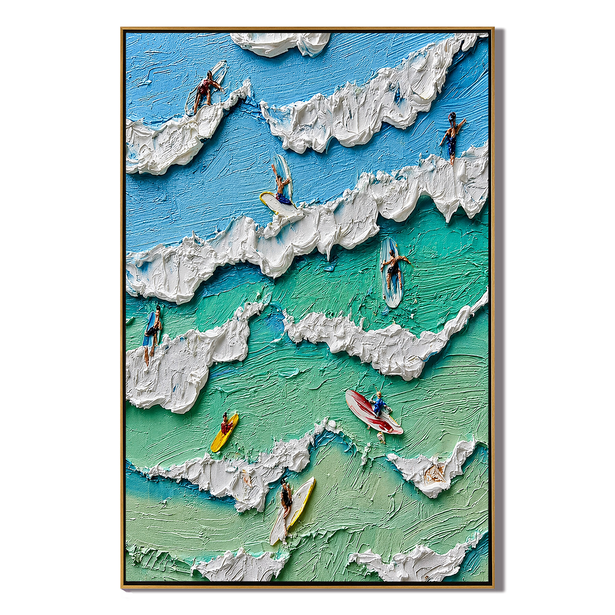 “Surfing the Summer Tide” – Coastal Surfer Impasto Oil Painting