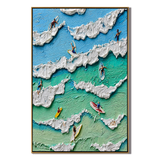 “Surfing the Summer Tide” – Coastal Surfer Impasto Oil Painting