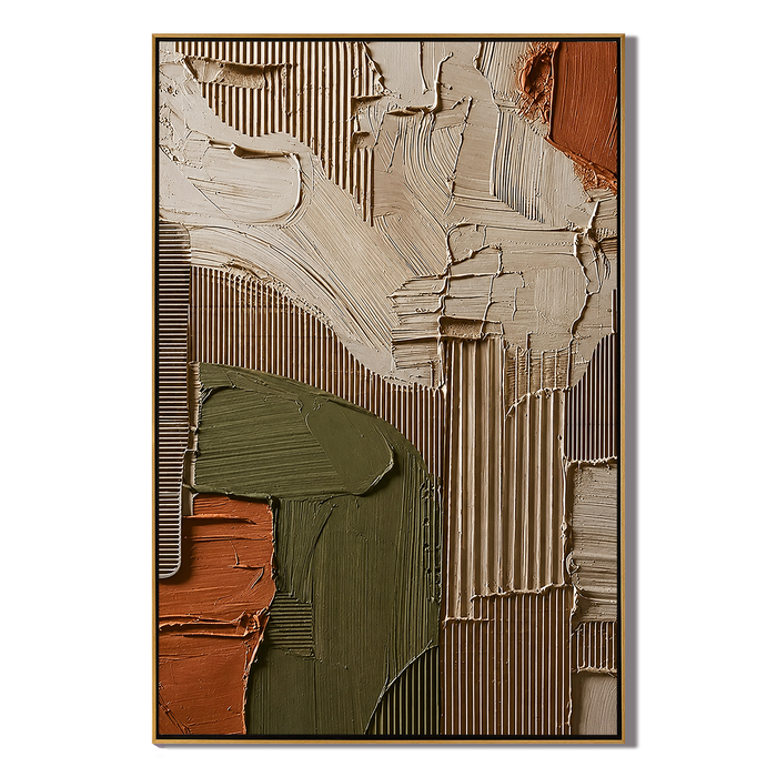 "Earthen Facade" – Olive Green Terracotta Textured Abstract Painting