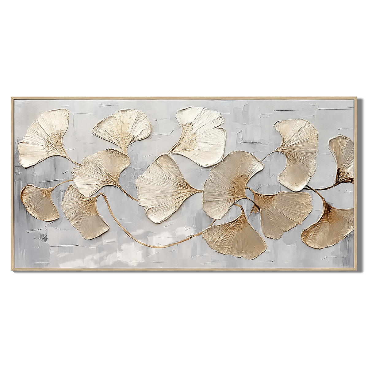 "Whispers of Autumn" – Modern Champagne Gold Ginkgo Leaf 3D Textured Acrylic Painting