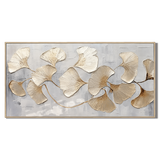 "Whispers of Autumn" – Modern Champagne Gold Ginkgo Leaf 3D Textured Acrylic Painting