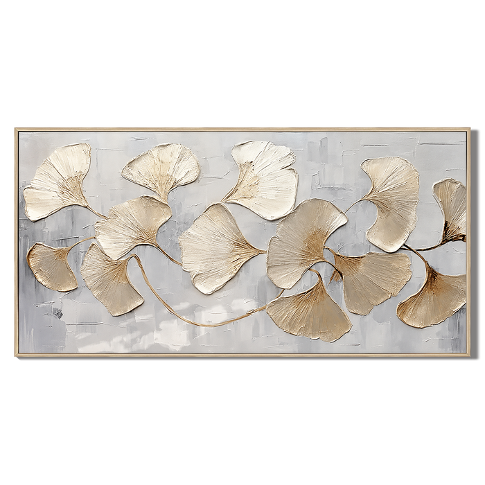 "Whispers of Autumn" – Modern Champagne Gold Ginkgo Leaf 3D Textured Acrylic Painting