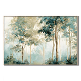 "A hazy morning" – Soft Sage Green Impressionist Forest Oil Painting