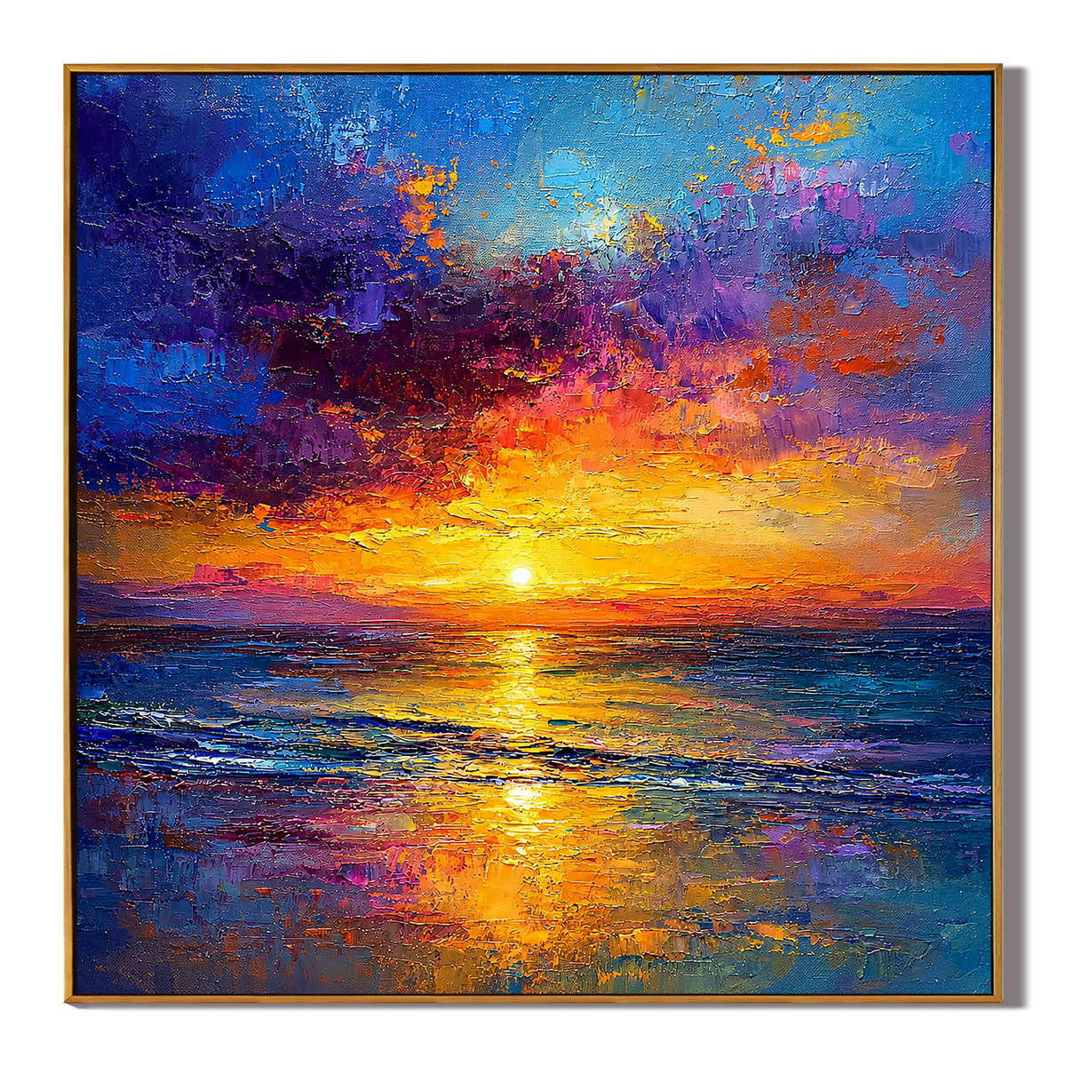 "Sunset Reverie" – Colorful Ocean Sunset Textured Oil Painting