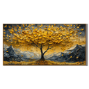 “Golden Abundance” – Textured Tree and Mountain Landscape Oil Painting