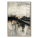 "Tectonic Rift" – Wabi-Sabi Textured Black and Cream Abstract Oil Painting