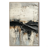 "Tectonic Rift" – Wabi-Sabi Textured Black and Cream Abstract Oil Painting