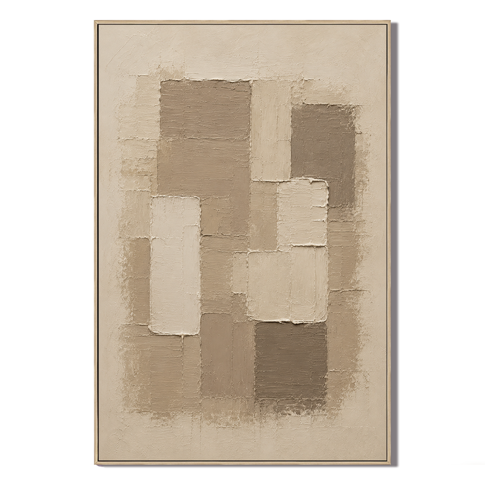 "Tranquil Horizon" – Wabi-Sabi Taupe Earth Tone Impasto Acrylic Painting