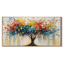“Tree of Radiant Joy” – Colorful Abstract Tree Panoramic Hand-Painted Canvas Art