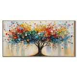 “Tree of Radiant Joy” – Colorful Abstract Tree Panoramic Hand-Painted Canvas Art