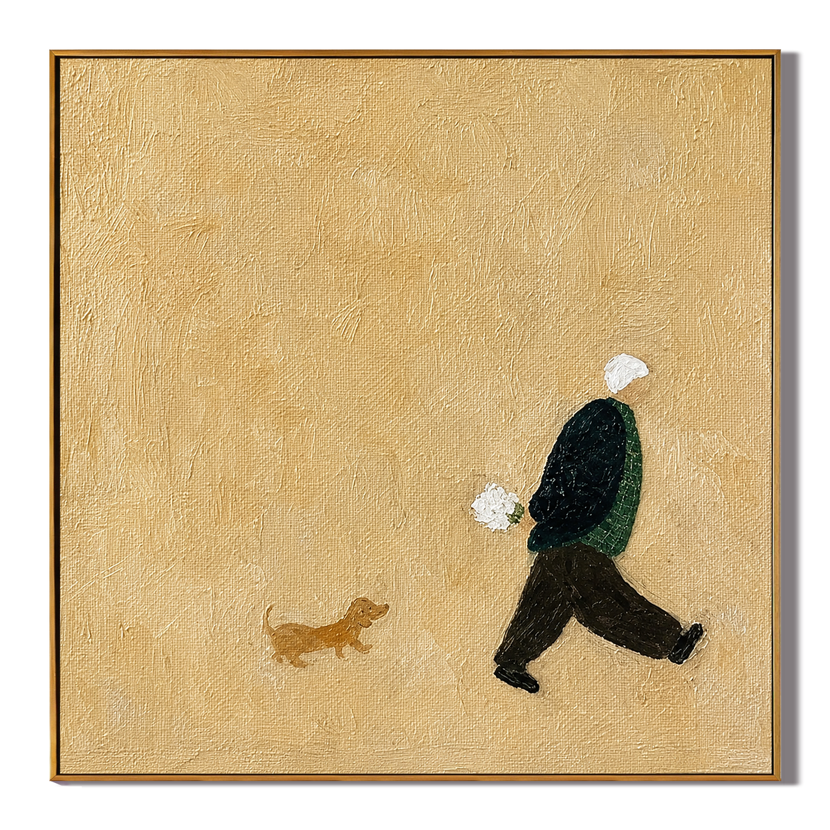 "Afternoon Walk" – Minimalist Figure and Dog Textured Painting