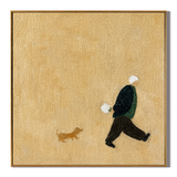 "Afternoon Walk" – Minimalist Figure and Dog Textured Painting