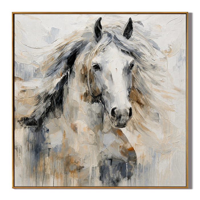 "Noble Spirit" – White Horse Textured Oil Painting