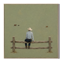 "The Quiet Hours" – Minimalist Sage Green Cowboy Impasto Painting