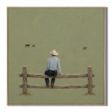 "The Quiet Hours" – Minimalist Sage Green Cowboy Impasto Painting