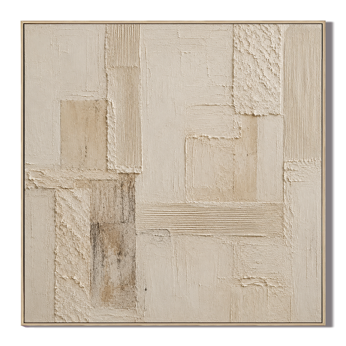 “Tranquility and Harmony” – Wabi-Sabi Beige and Off-White Textured Acrylic Painting