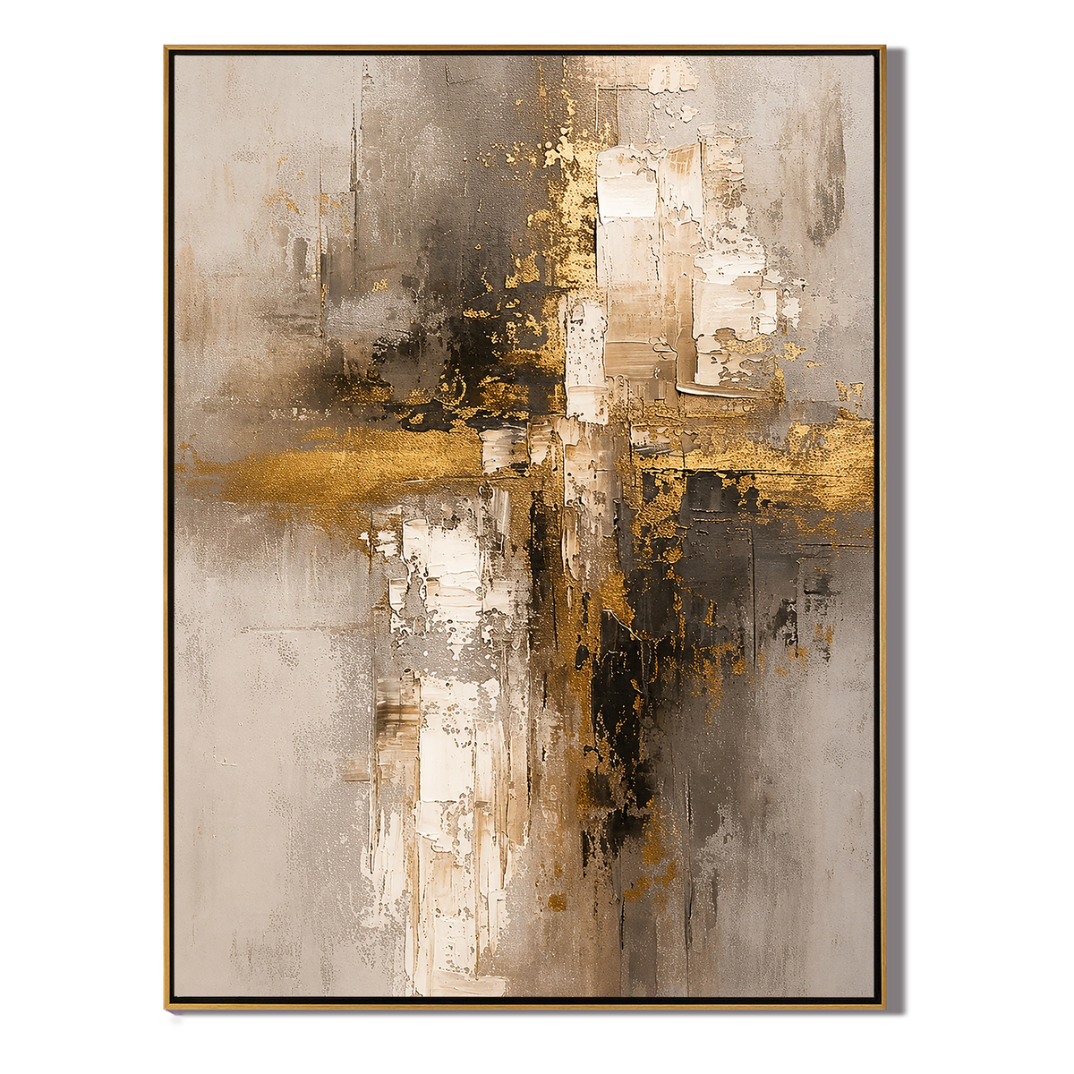 "Gilded Skyline" – Gold Gray Industrial Textured Abstract Painting