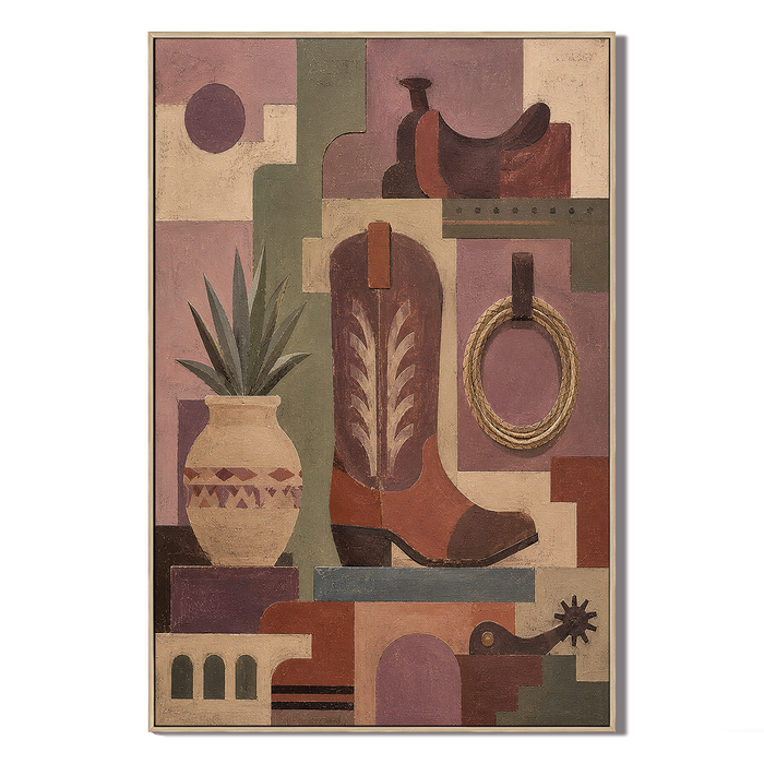 "Dust & Geometry" – Geometric Cowboy Boot Western Abstract Acrylic Painting