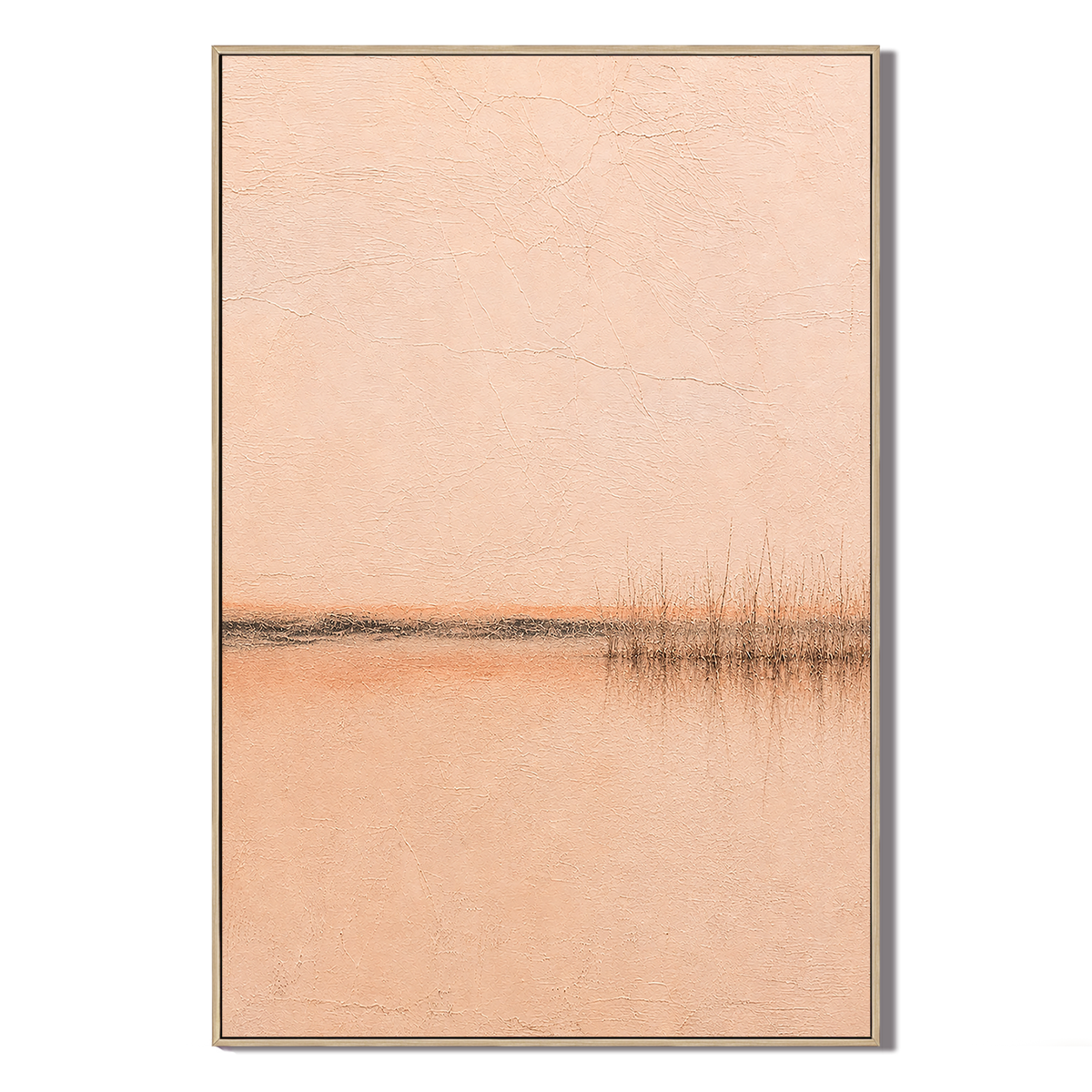 "Whispering Waters" – Wabi-Sabi Warm Peach & Beige Textured Minimalist Landscape Oil Painting