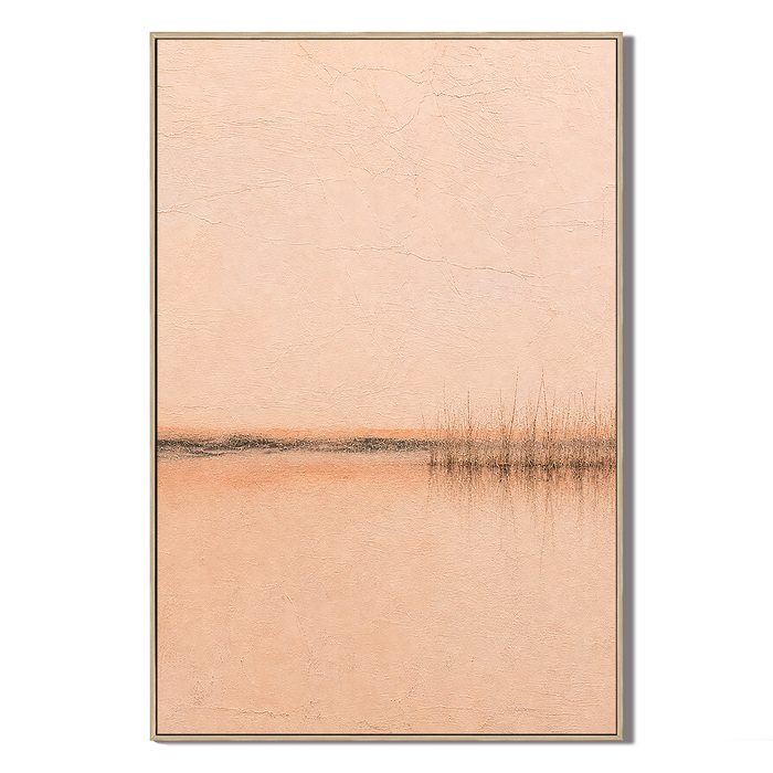 "Whispering Waters" – Wabi-Sabi Warm Peach & Beige Textured Minimalist Landscape Oil Painting