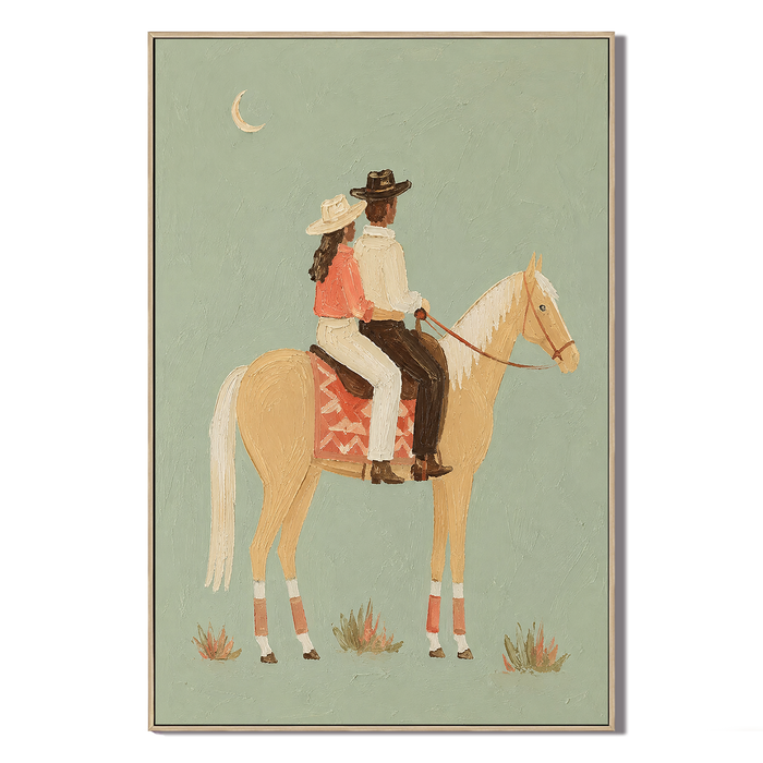 "Crescent Serenade" – Romantic Western Couple Impasto Oil Painting