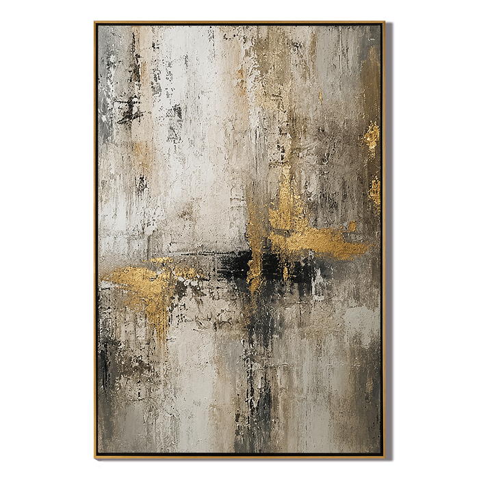 "Gilded Ruins" – Industrial Gold Gray Textured Abstract Painting
