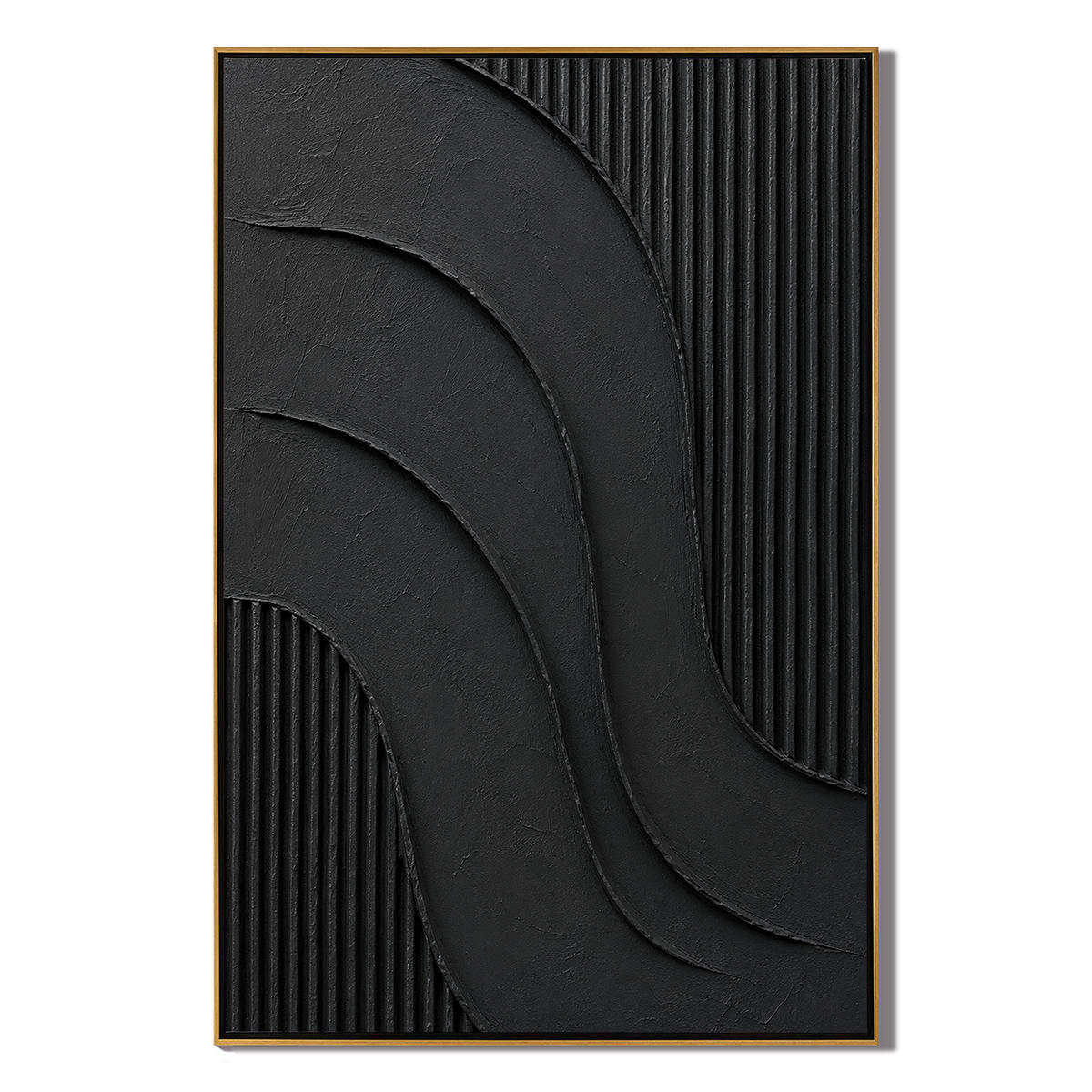 "Noir Current" – Black Wabi Sabi Abstract Textured Wall Art