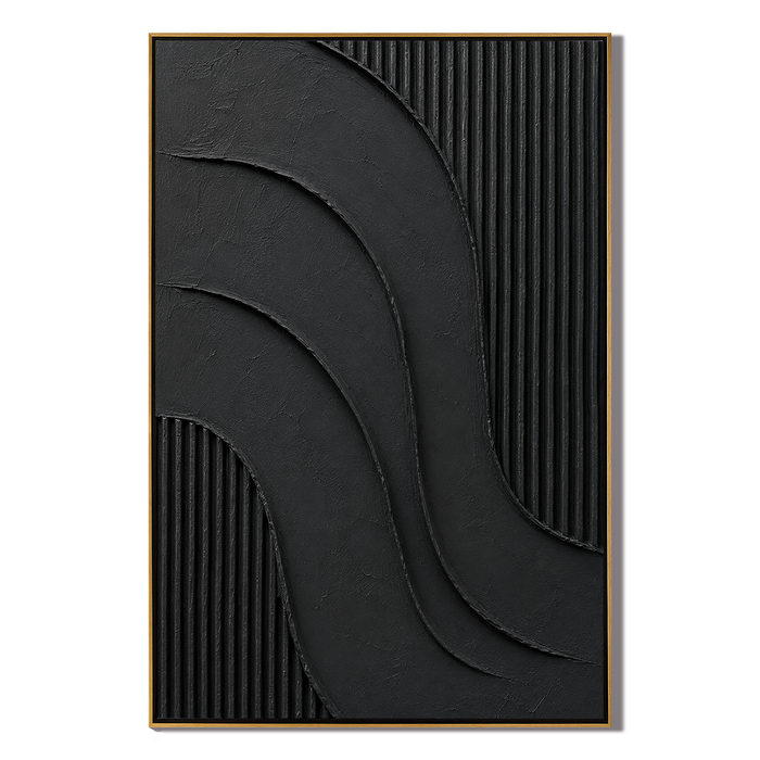 "Noir Current" – Black Wabi Sabi Abstract Textured Wall Art