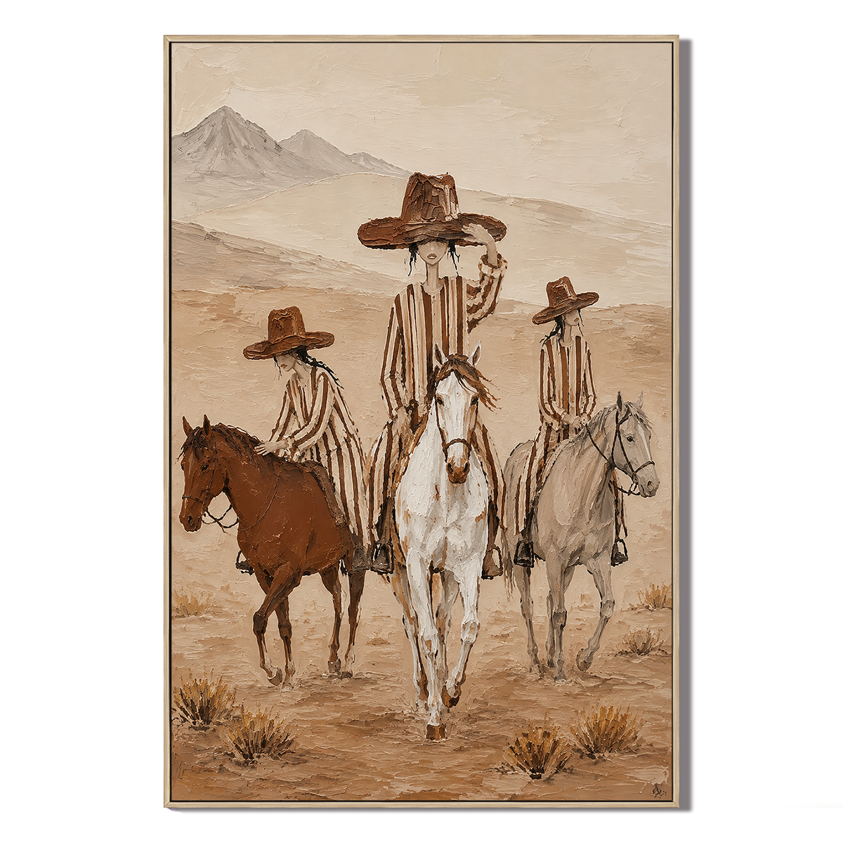 "Desert Caravans" – Modern Western Earth Tone Figurative Impasto Oil Painting